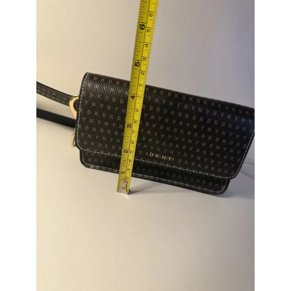 DKNY Convertible Belt Bag Wristlet Pouch Brown Monogram Logo Fanny Pack Clutch